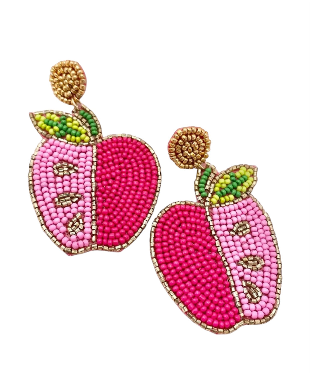 Pink Apple Beaded Earrings