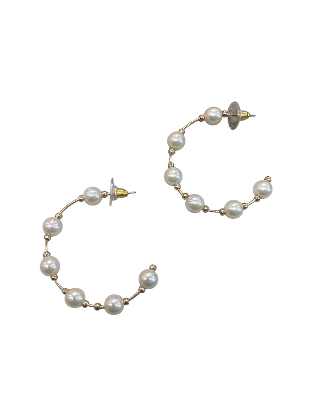 Pearl & Gold Bead Hoop Earrings