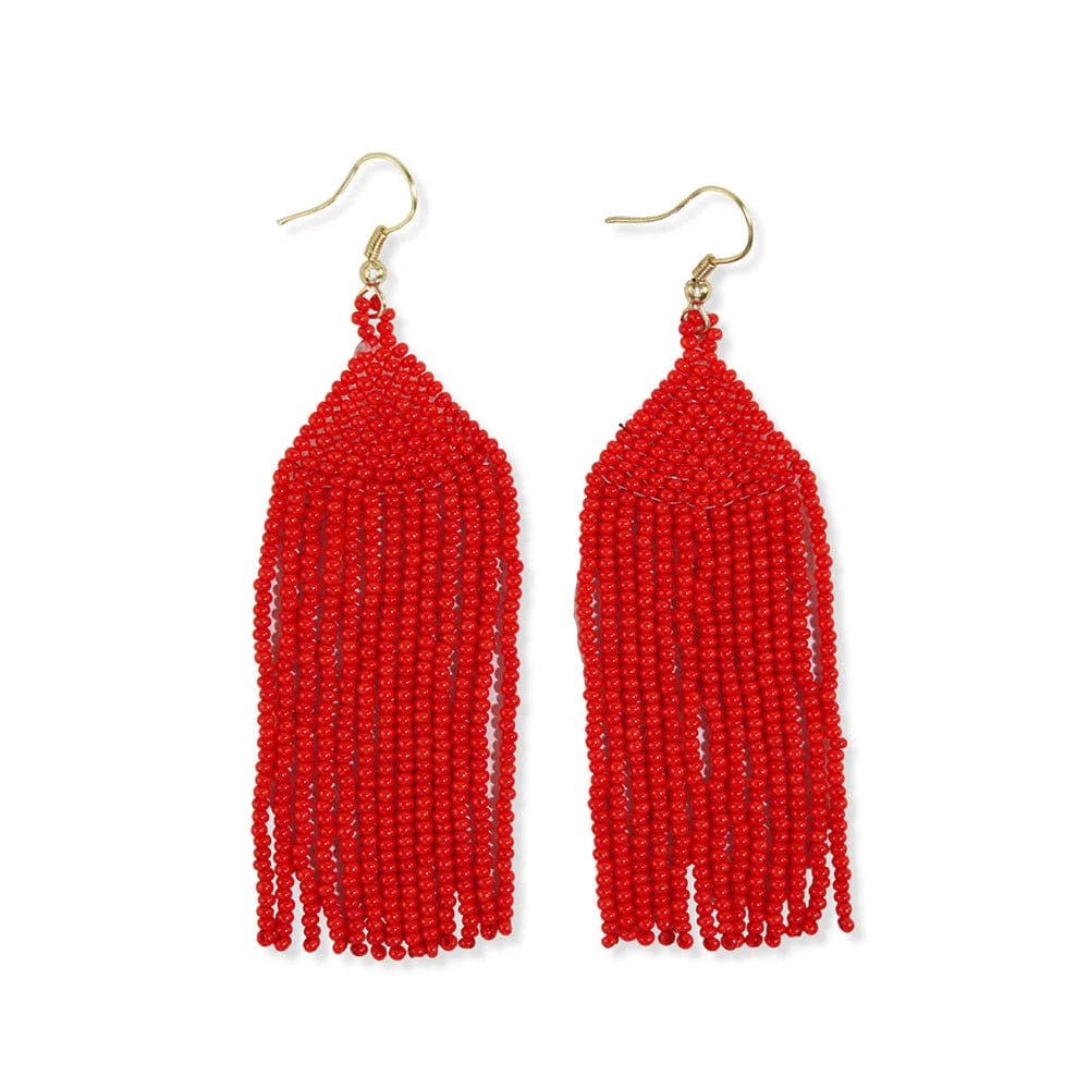 Michele Solid Beaded Fringe Earrings Tomato Red