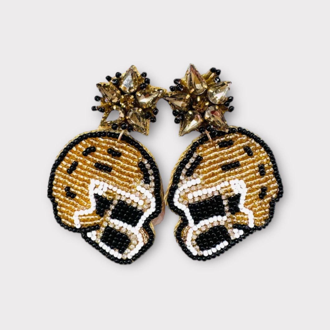 Black & Gold Beaded Helmet Earrings