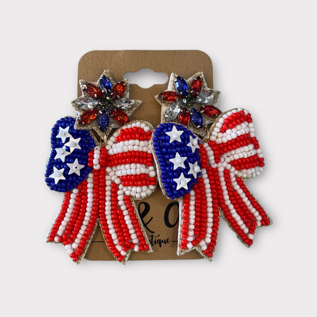 Beaded USA Bow Earrings