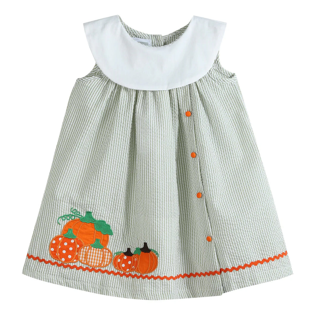 Green Seersucker Pumpkin Yolk Dress