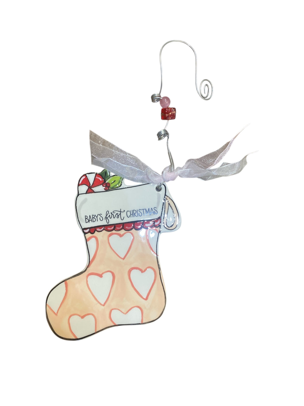 Pink Peppermint Stocking Flat Ornament