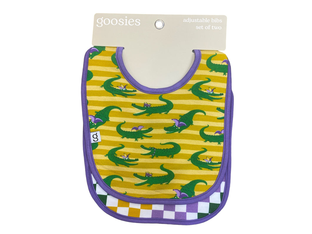 Mardi Gras Gators Set of 2 Bibs