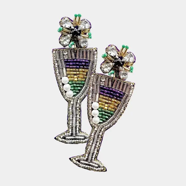 Mardi Gras Beaded Cocktail Dangle Earrings