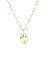 Load image into Gallery viewer, Oval CZ Cross On Gold Chain Necklace
