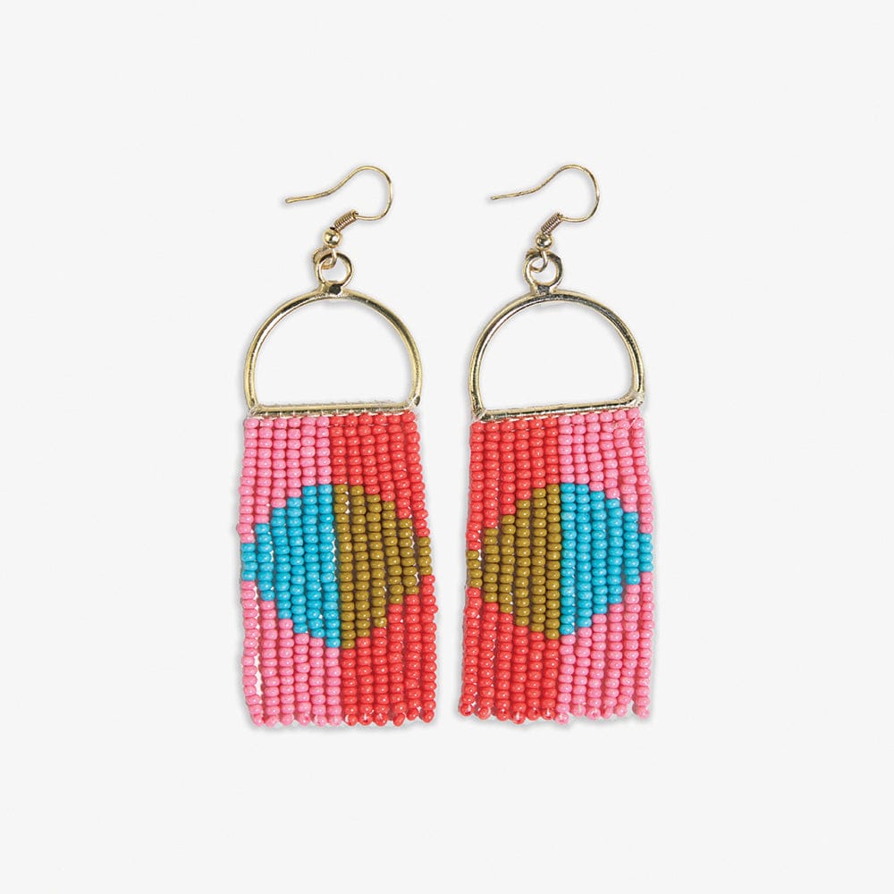 Allison Half Circle Color Block Beaded Fringe Earrings Tomato Red