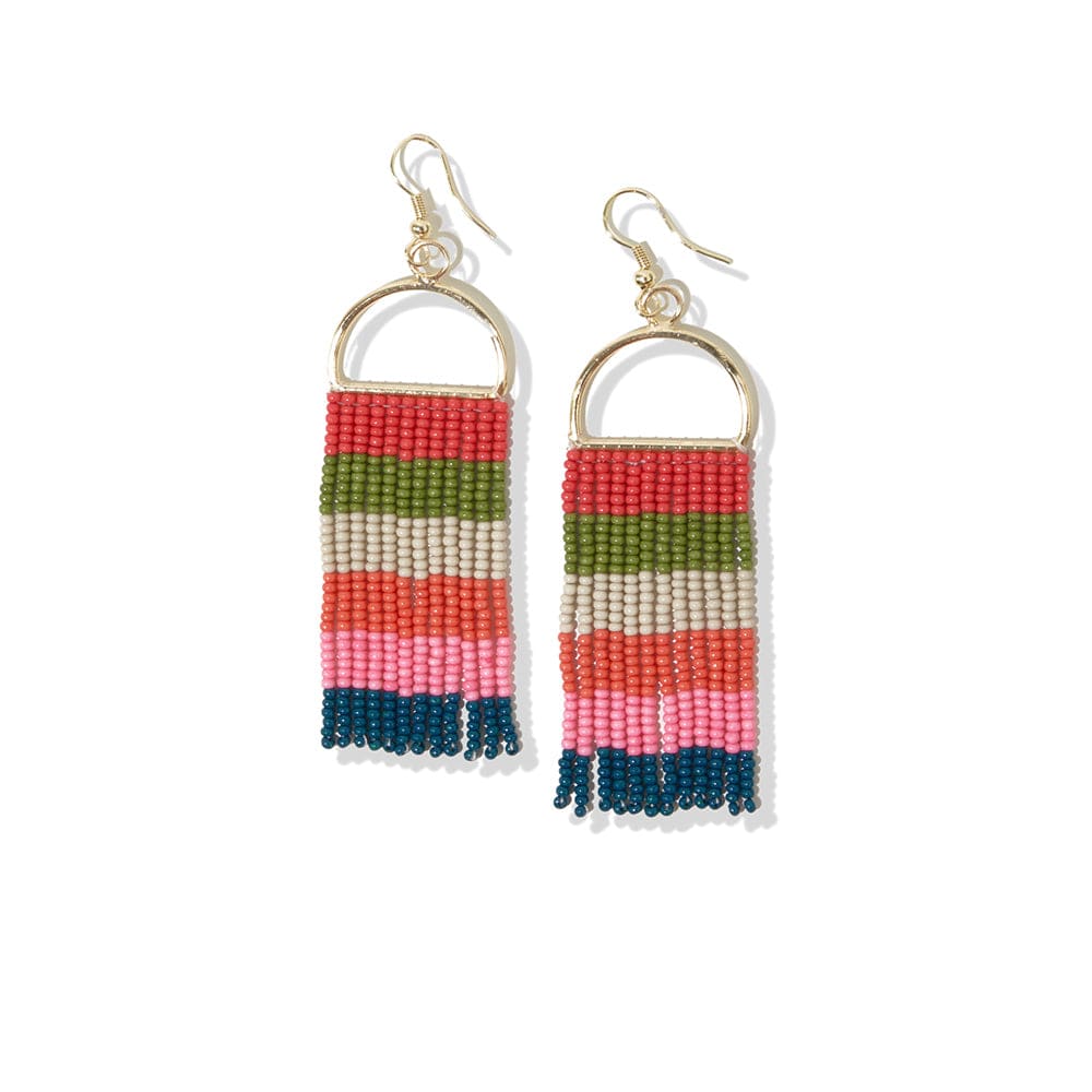 Allison Horizontal Stripe Beaded Fringe Earrings Peacock