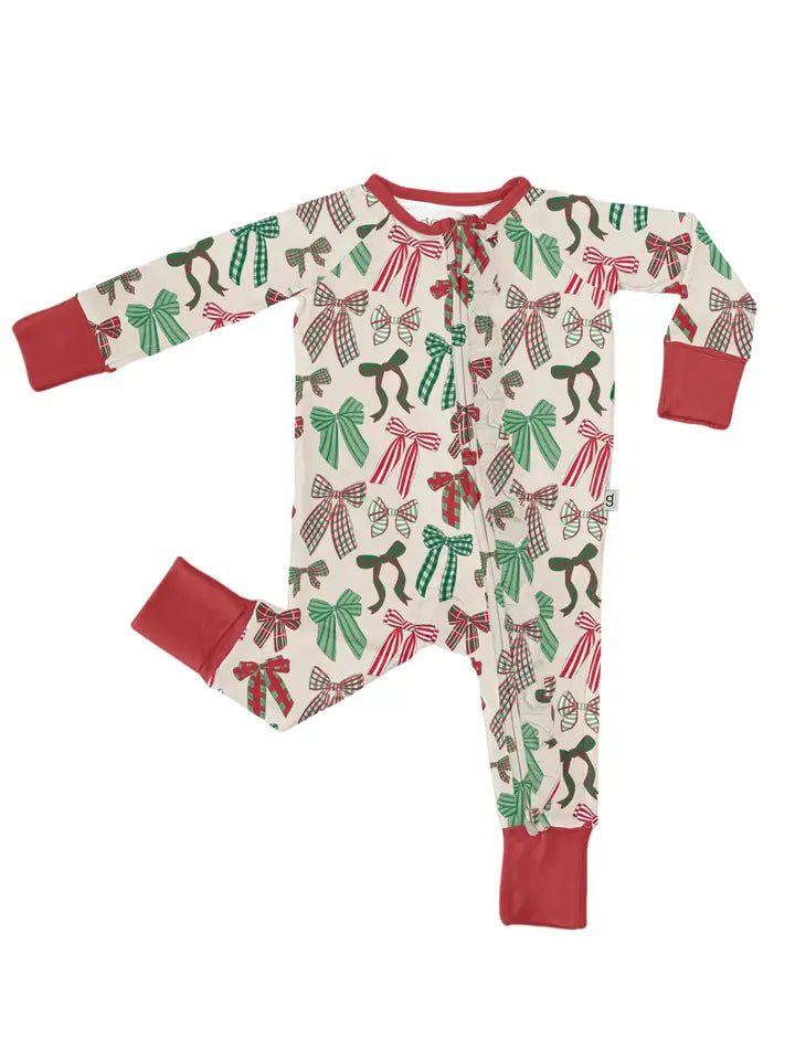 Holiday Bows Long Sleeve Zip PJ's