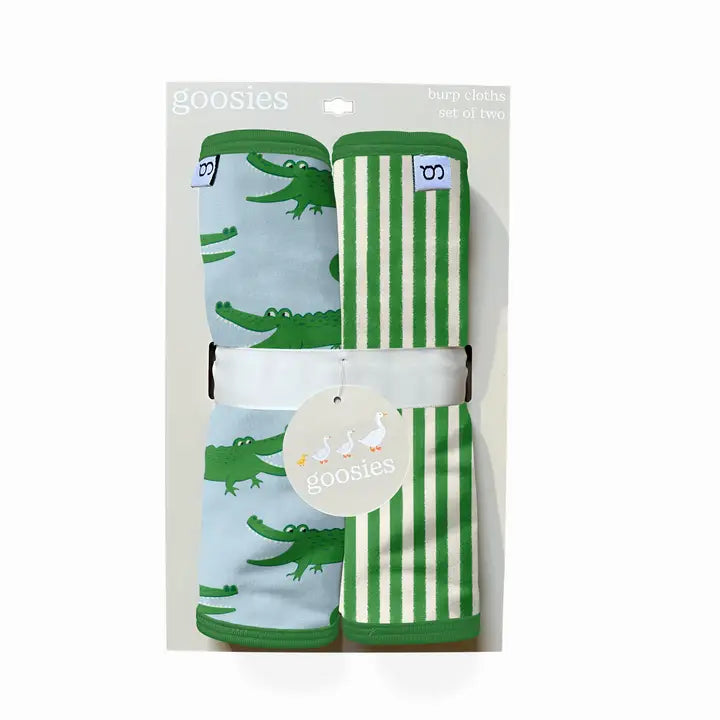 Blue Alligator Set of 2 Burp Cloths