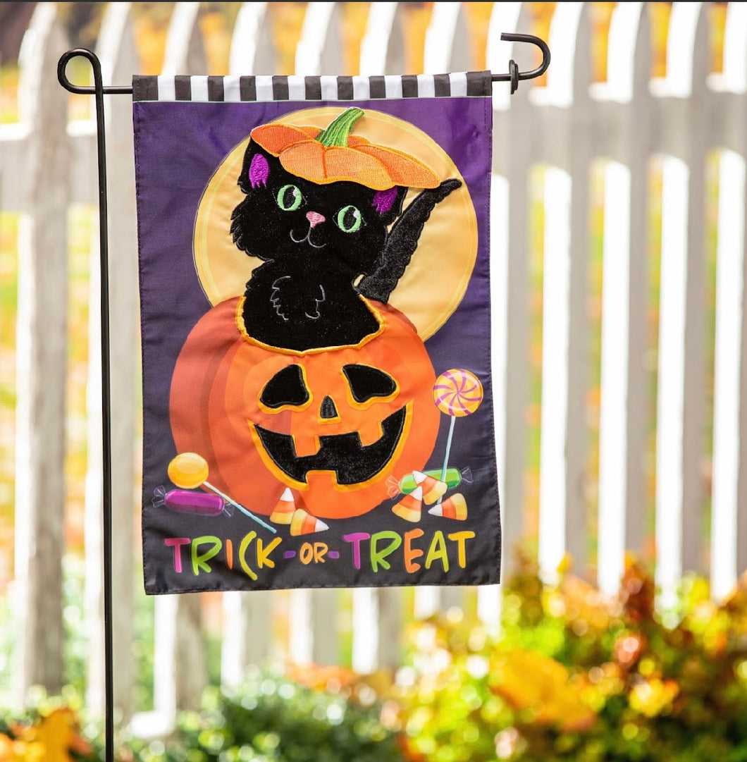 Trick or Treat Kitten Garden Applique Flag