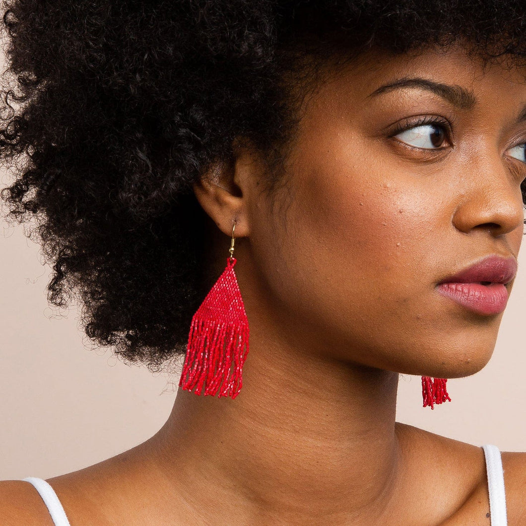 Lexie Solid Beaded Fringe Earrings Scarlet Red