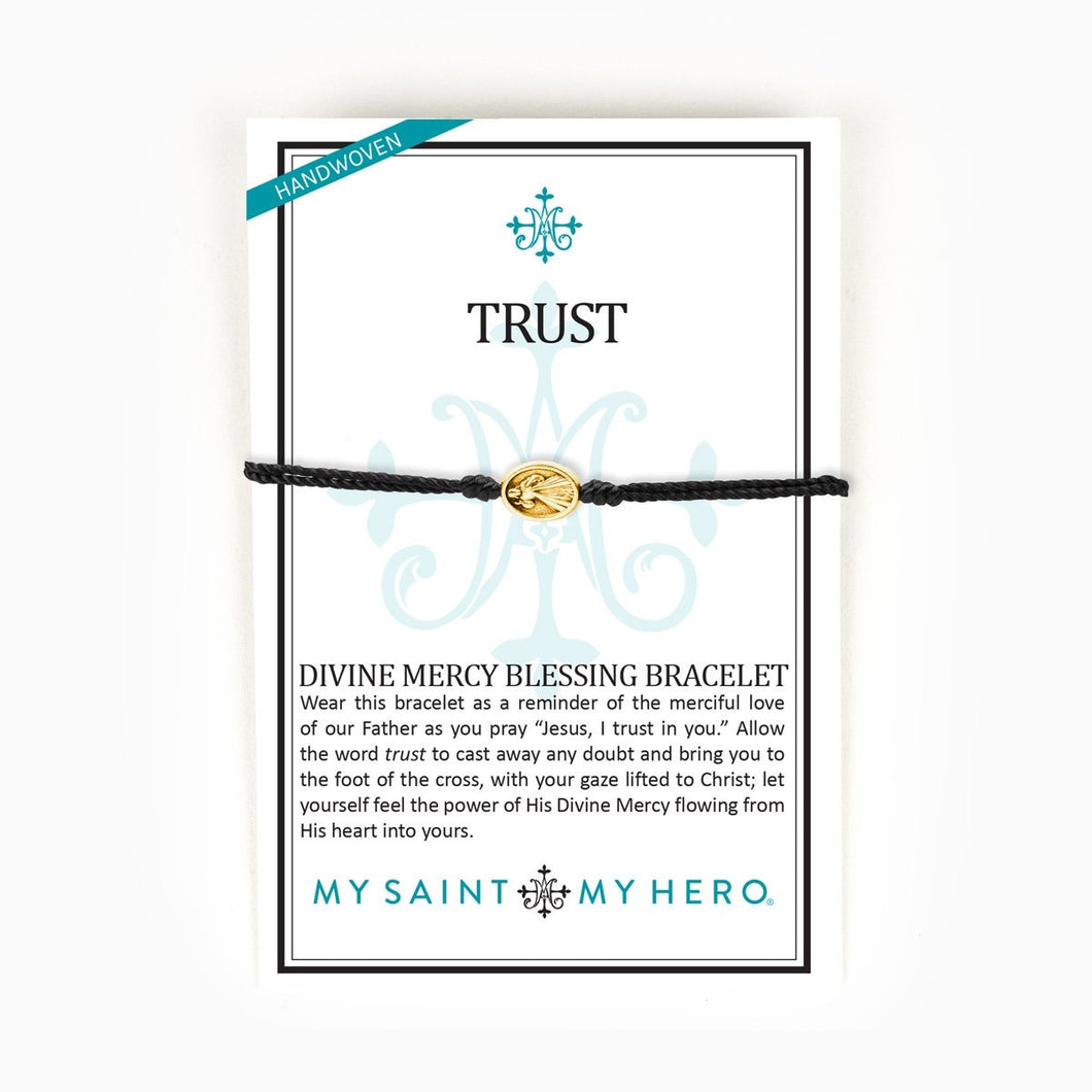 Trust Divine Mercy Blessing Bracelet - Black with Gold Medal