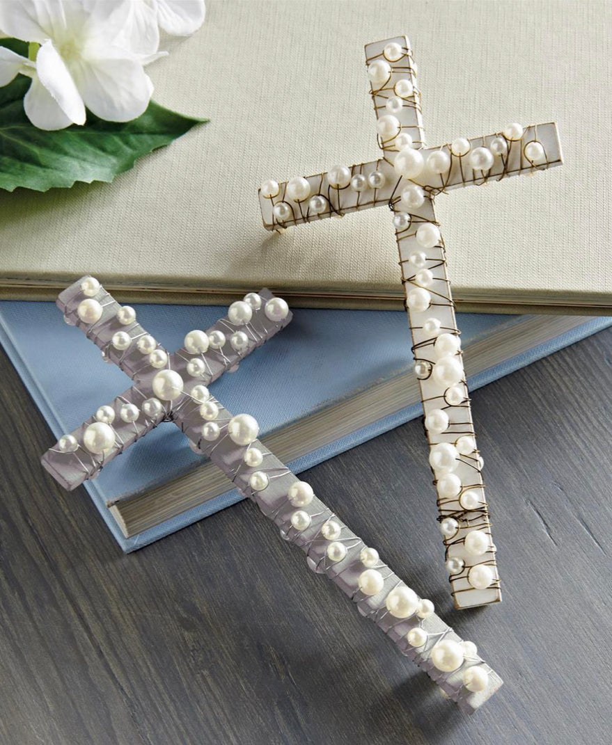 Pearl Wrapped Wooden Cross