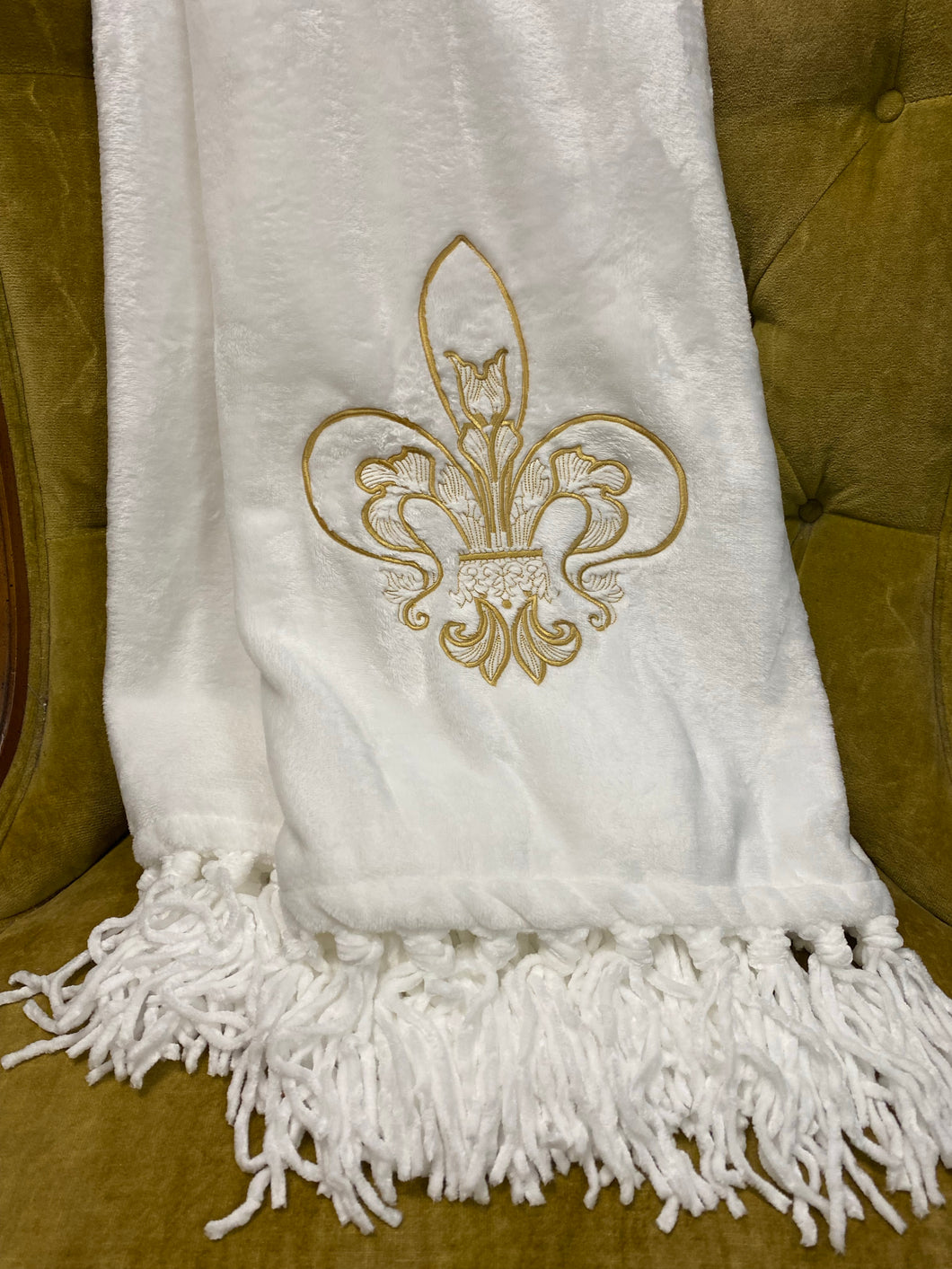 Gold Fleur de Lis Throw Blanket