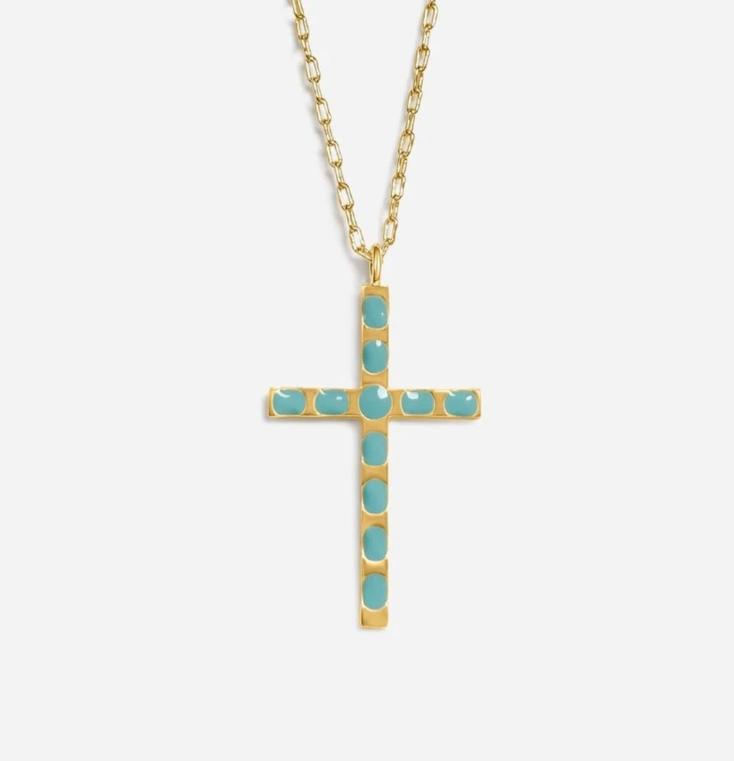 Aqua Cross Pendant Necklace