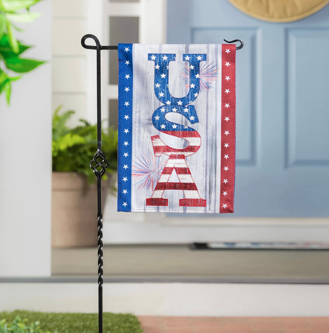 USA Fireworks Garden Burlap Flag